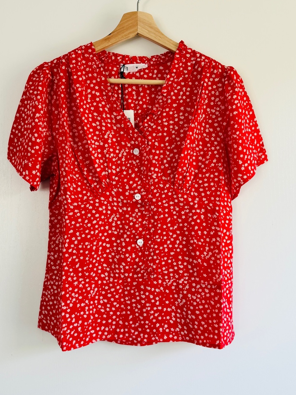 THML Red Floral Button-Front With Waistband Empire Waist